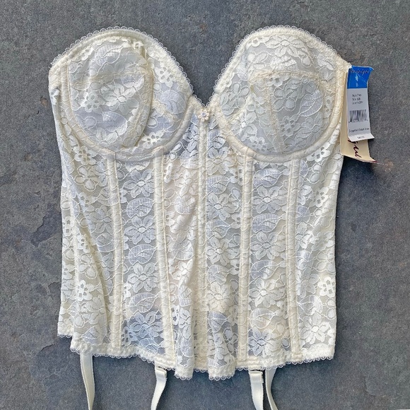 Deadstock NEW Vintage 1990's Dominique Lace Ivory Corset Bustier Top - Picture 1 of 4